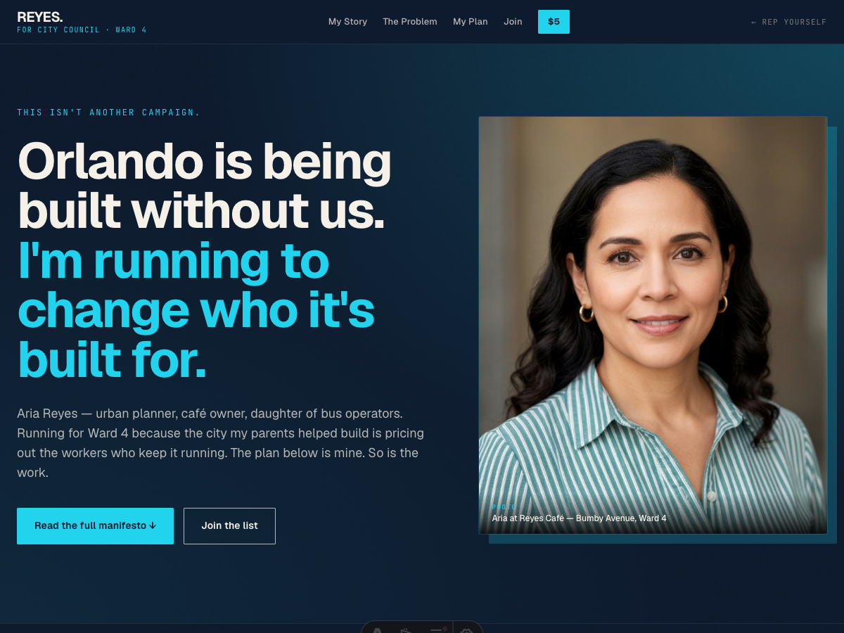 Aria Reyes campaign site preview